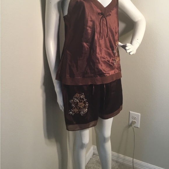 Secret TREASURE WOMEN BROWN SATIN 2 PIECES PAJAMAS SIZE LARGE - Picture 3 of 4